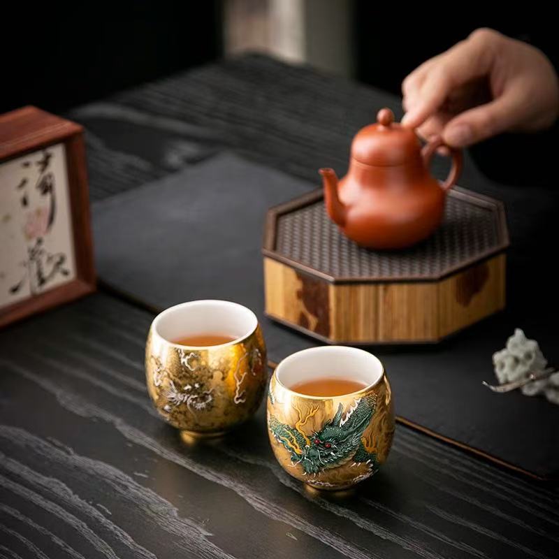 Intangible Cultural Heritage Craftsmanship Gilded Ink Dragon Tea Cup Master Cup