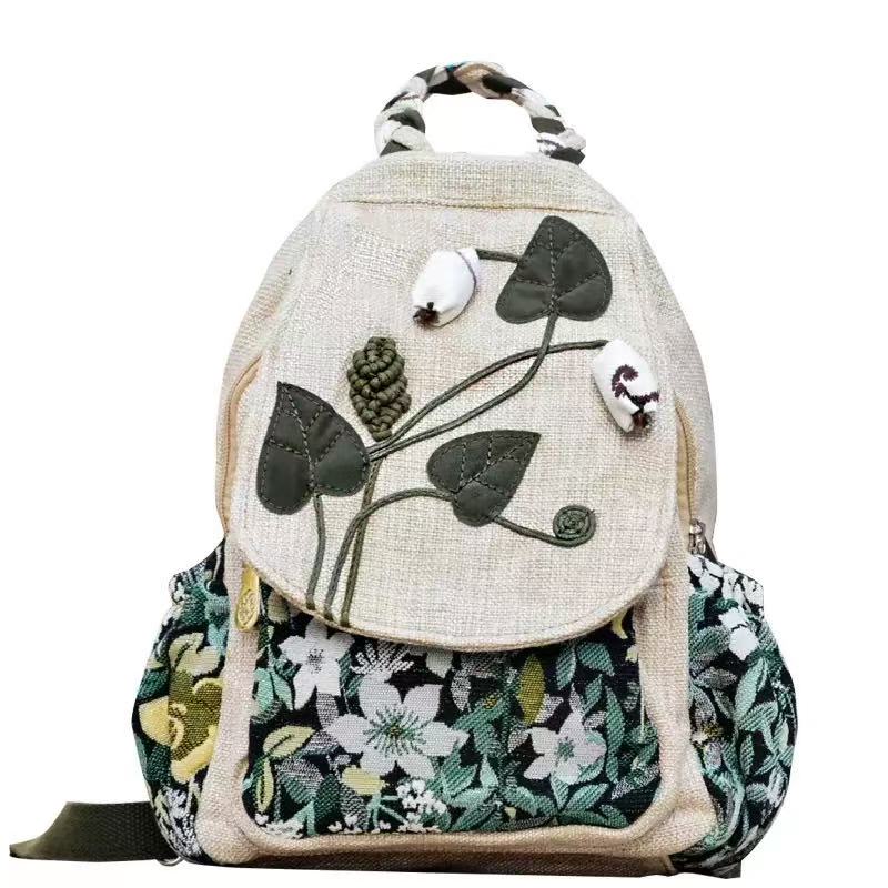 Chinese Intangible Cultural Heritage Craft Ethnic Style Cotton and Linen Backpack