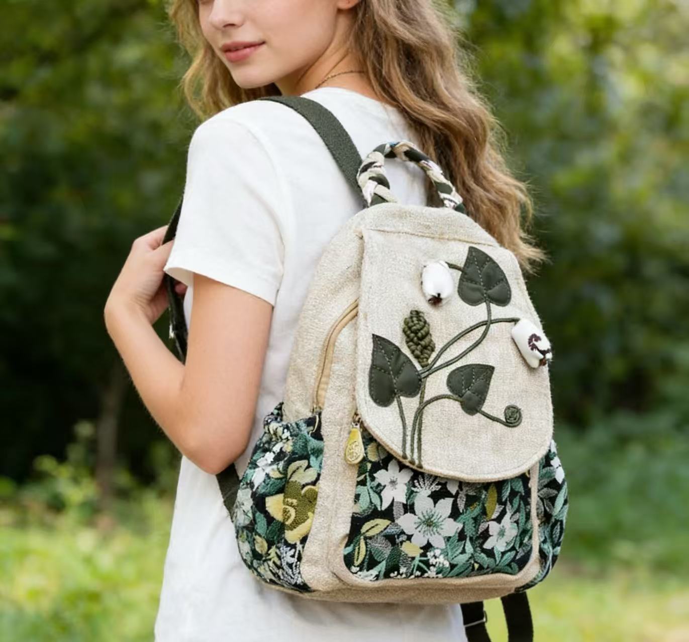 Chinese Intangible Cultural Heritage Craft Ethnic Style Cotton and Linen Backpack