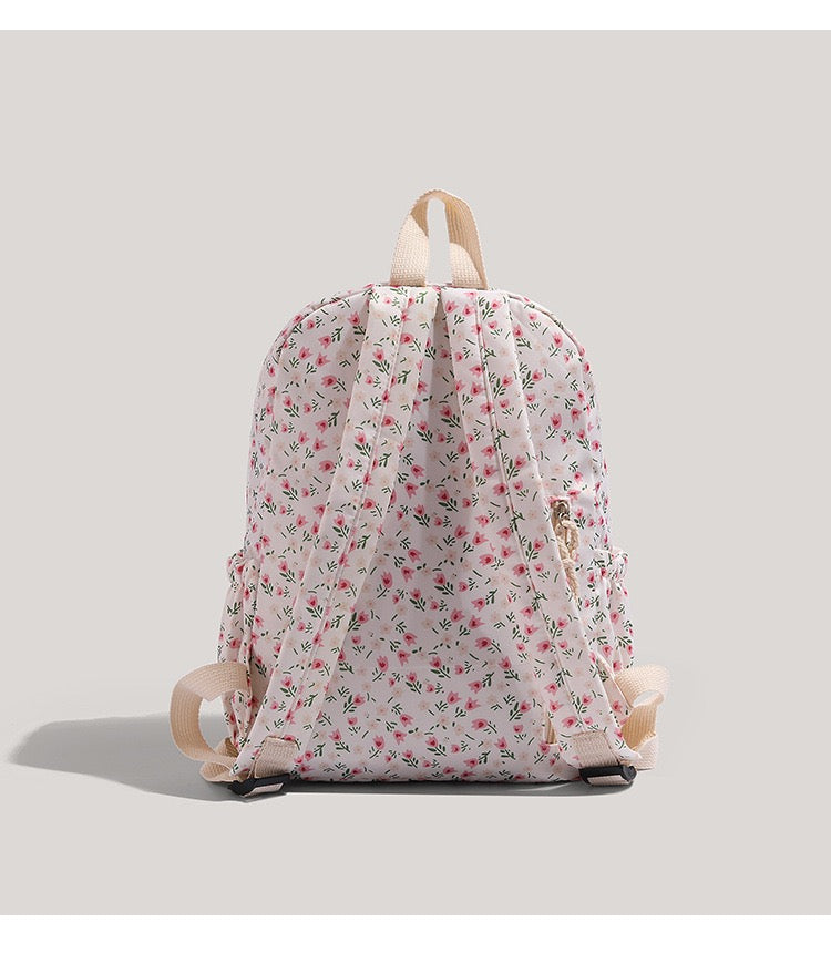 碎花小熊挂件双肩包 少女心可爱学生背包大容量休闲书包