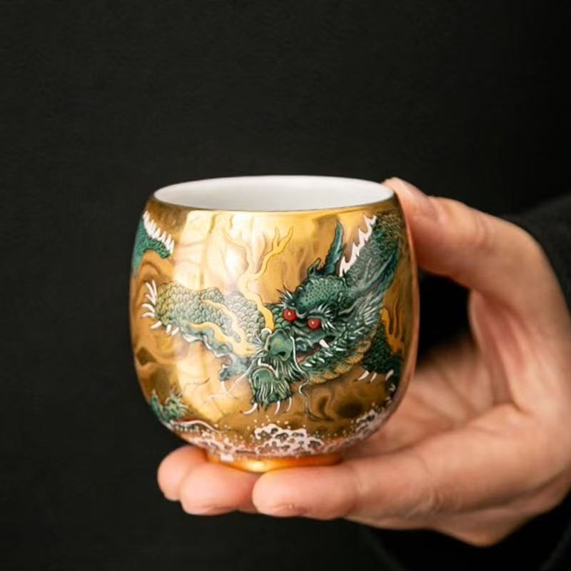 Intangible Cultural Heritage Craftsmanship Gilded Ink Dragon Tea Cup Master Cup