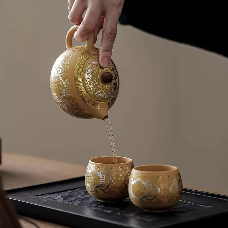 Zisha Phoenix Singing Xishi Dunhuang Handmade Ceramic Tea Set