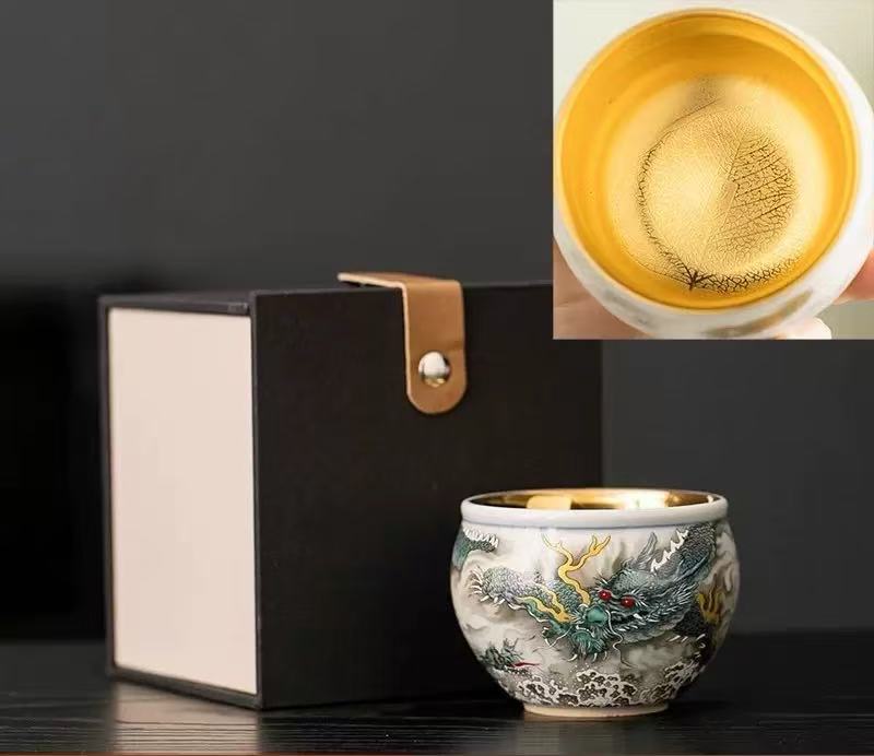 Intangible Cultural Heritage Craftsmanship Gilded Ink Dragon Tea Cup Master Cup