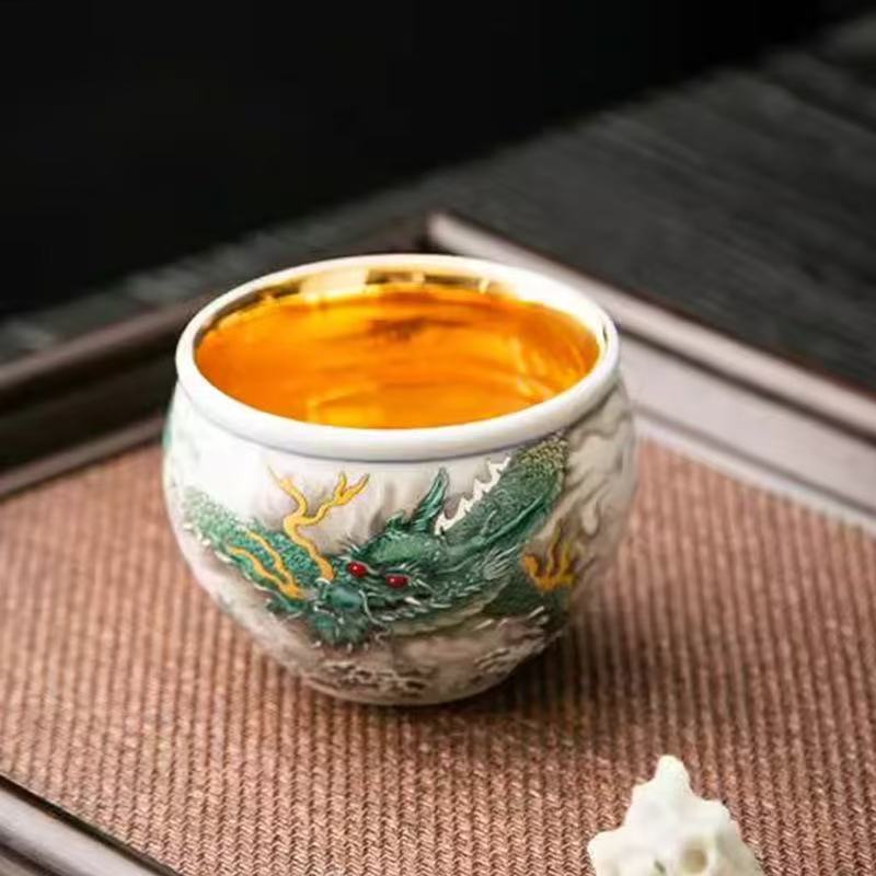 Intangible Cultural Heritage Craftsmanship Gilded Ink Dragon Tea Cup Master Cup
